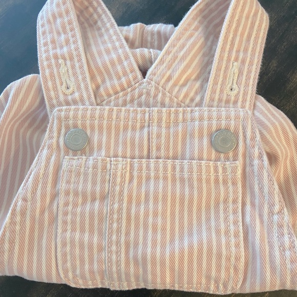 Pink and white overall romper, baby girl, 6-12 months - Picture 3 of 4